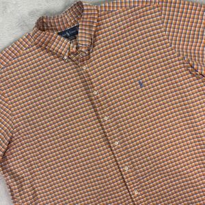 Ralph Lauren Men Plaid Button Down Shirt Orange Blue Short Sleeve Classic 2XB